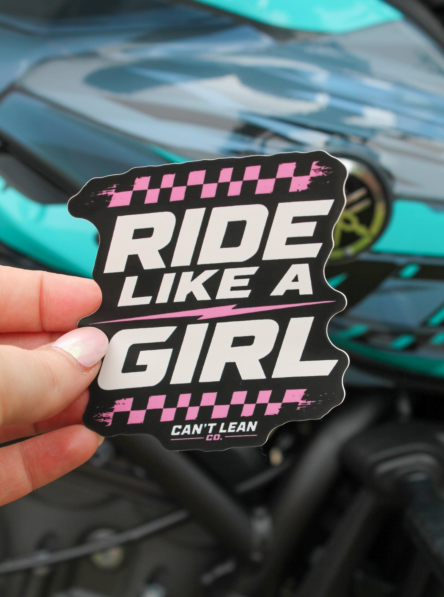 Ride Like a Girl - (Pink) Waterproof Sticker