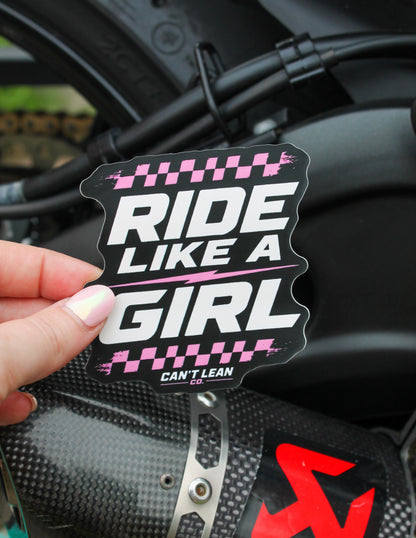 Ride Like a Girl - (Pink) Waterproof Sticker
