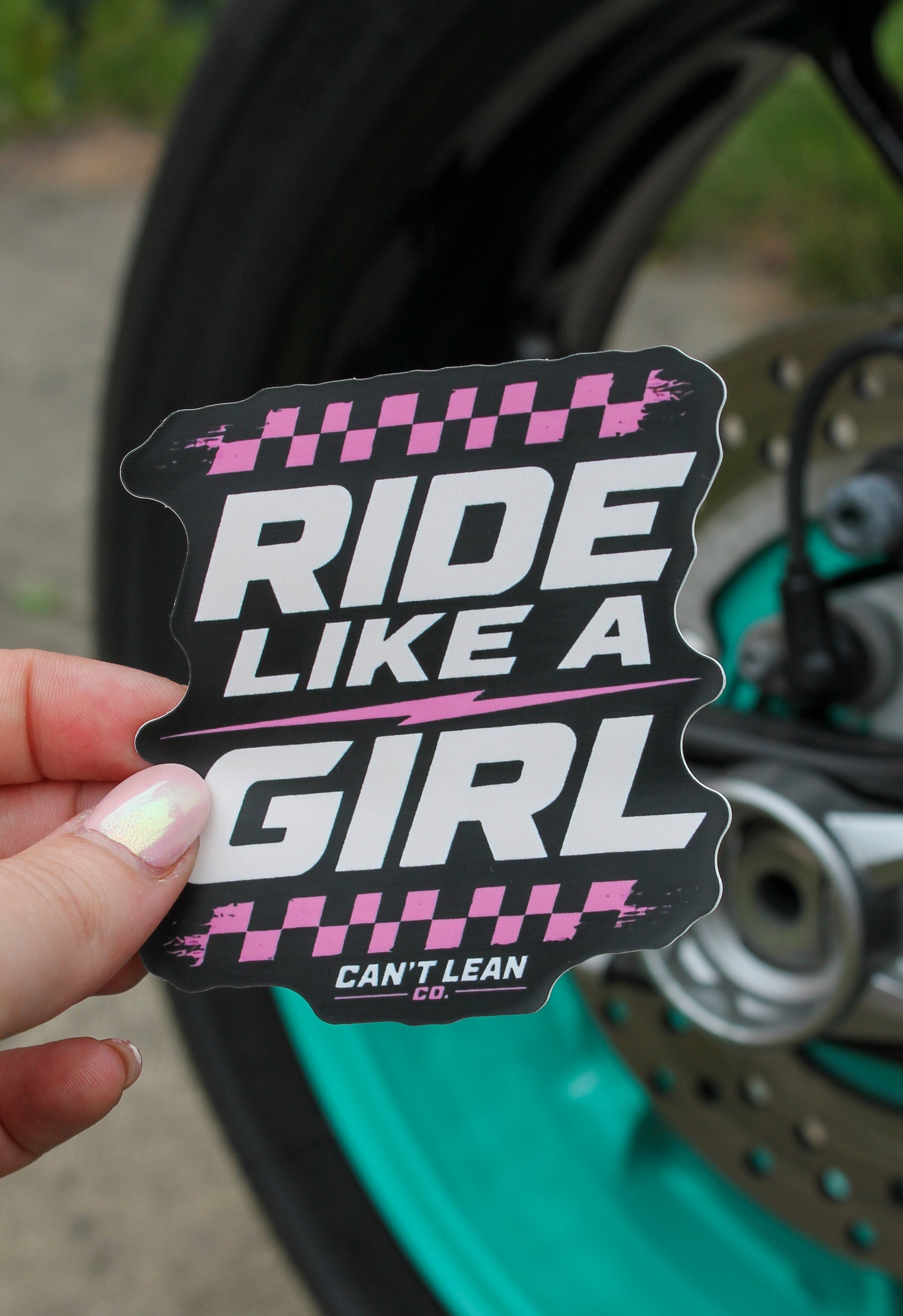Ride Like a Girl - (Pink) Waterproof Sticker